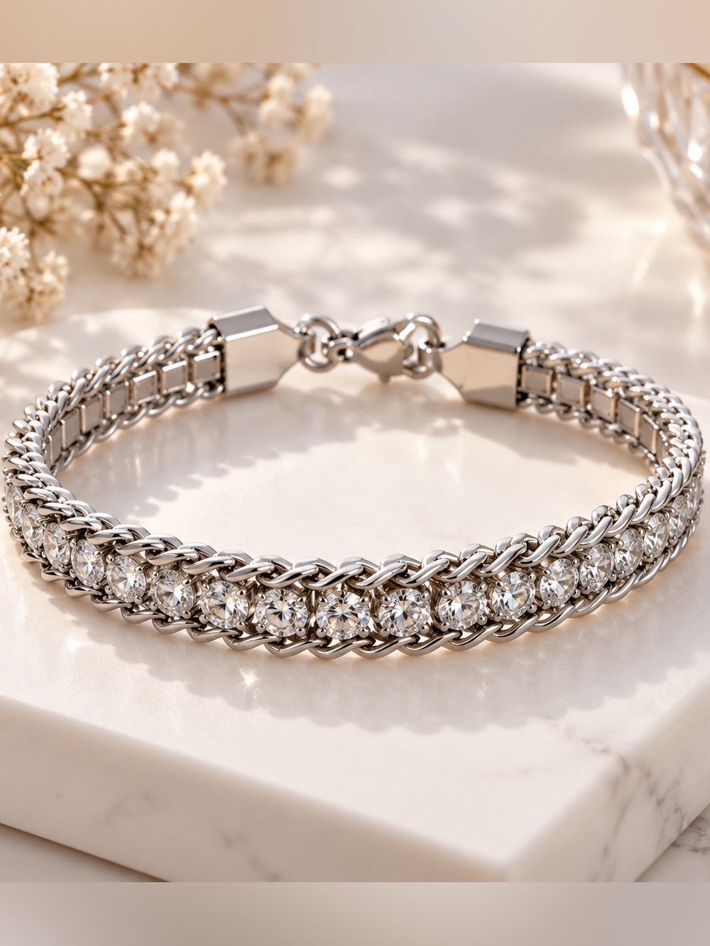 Classic Silver Crystal Tennis Bracelet